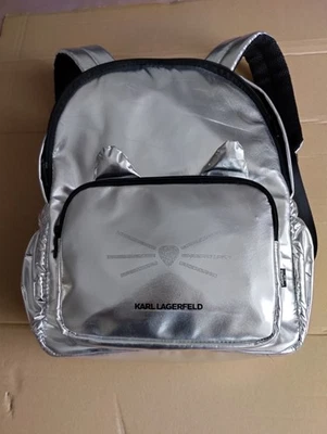 Karl Lagerfeld Kinder Rucksack Original Silber Glitzer Katze Schulrucksack - Bild 1 von 4