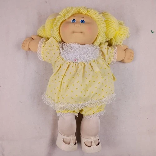 Vintage 1982 Coleco Cabbage Patch Kids Doll Blonde Hair Blue Eyes Yellow Outfit