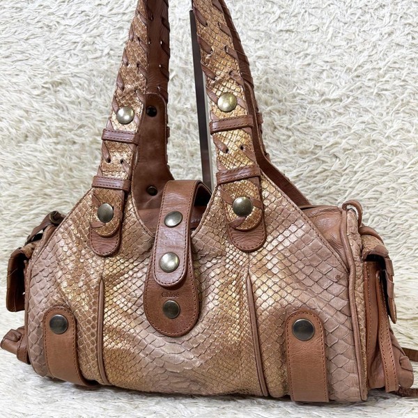 Authentic Chloe hand bag tote leather y2k vintage Silverado studs rare brown