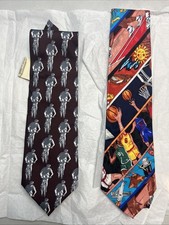 Vintage 1990's Sports Graphic Print Neck Ties LOT of 2, 100 Silk Nicole Miller