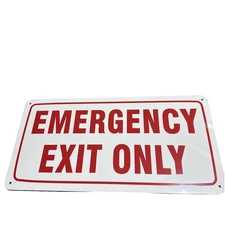 🇺🇸EMERGENCY EXIT ONLY SIGNS ALUMINIUM 12x24 RED ON WHITE