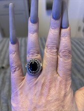 Beautiful Sterling Silver  Faceted Black Onyx, Fancy Design Ring, Size 6 Mint 