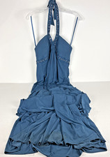 BCBGMAXAZRIA Halter Gown Small Teal Beaded Pleated Maxi Evening Dress