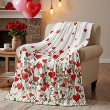 Valentine Floral Love Hearts Throw Blanket 50x60 Inch Fuzzy Fleece Gift Soft
