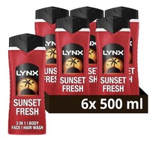 Lynx Sunset 3-in-1 Fresh Body Wash for Mango Shower Gel Men 500ml, 6 Pack 6.33 per litre