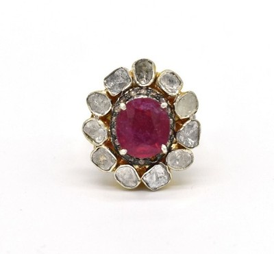 Ruby Rose Brillantschliff Ring 925 Sterling Silber Vergoldet Victorian Hochzeit