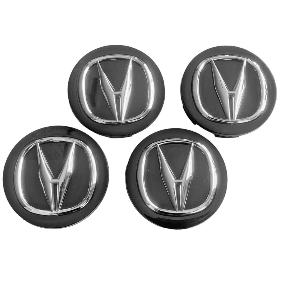 4x Tapas centrales de rueda Acura negras logotipo cromado para ACURA RDX MDX Foto 2 de 4