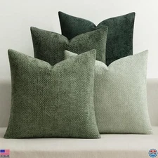 MIULEE Set of 4 18x18 Green Chenille Throw Pillow Covers for Boho Living Room