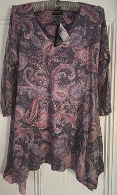 NWT Nally & Millie Sweater, Tunic Size Medium Pink, Blue Paisley $90.00 USA