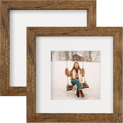 TOFOREVO Picture Frames 6X6 Set of 2 Rustic Wood Grain Photo Frame for Gallery W