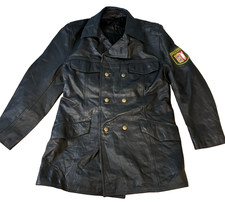 Vintage German Polizei Leather Coat Men’s Large Black Button Uniform Jacket