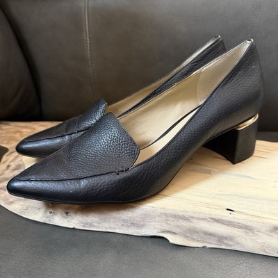 ENZO ANGIOLINI Point Toe Pumps Sz 9M Black Pebbled Leather 2  Block Heel DEBBIE