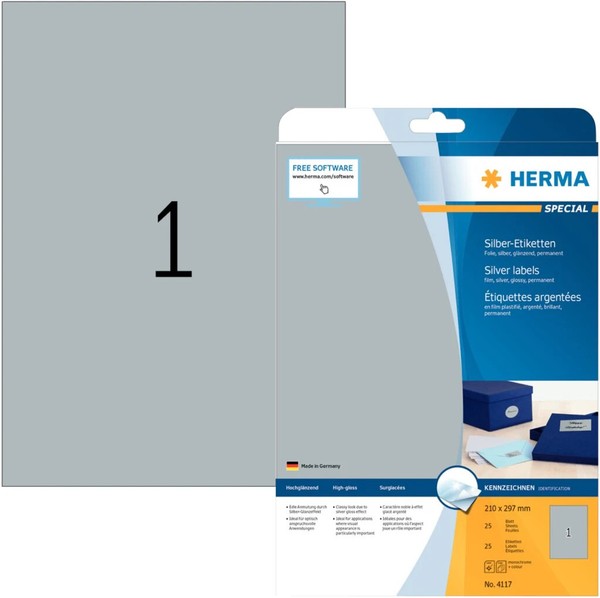 Herma Silberfarbene Folien-Etiketten Special, 210 X 297 Mm 1 Bis 40X Spare 22%-image