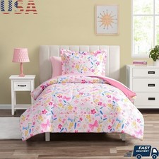 5-Piece Pink Wildflower Bedding Set Kids Comforter Sheets Butterflies Twin New