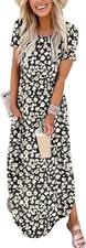 Women??s Summer Casual Maxi Dress Short Sleeve Loose Fit Split Hem Beach Travel