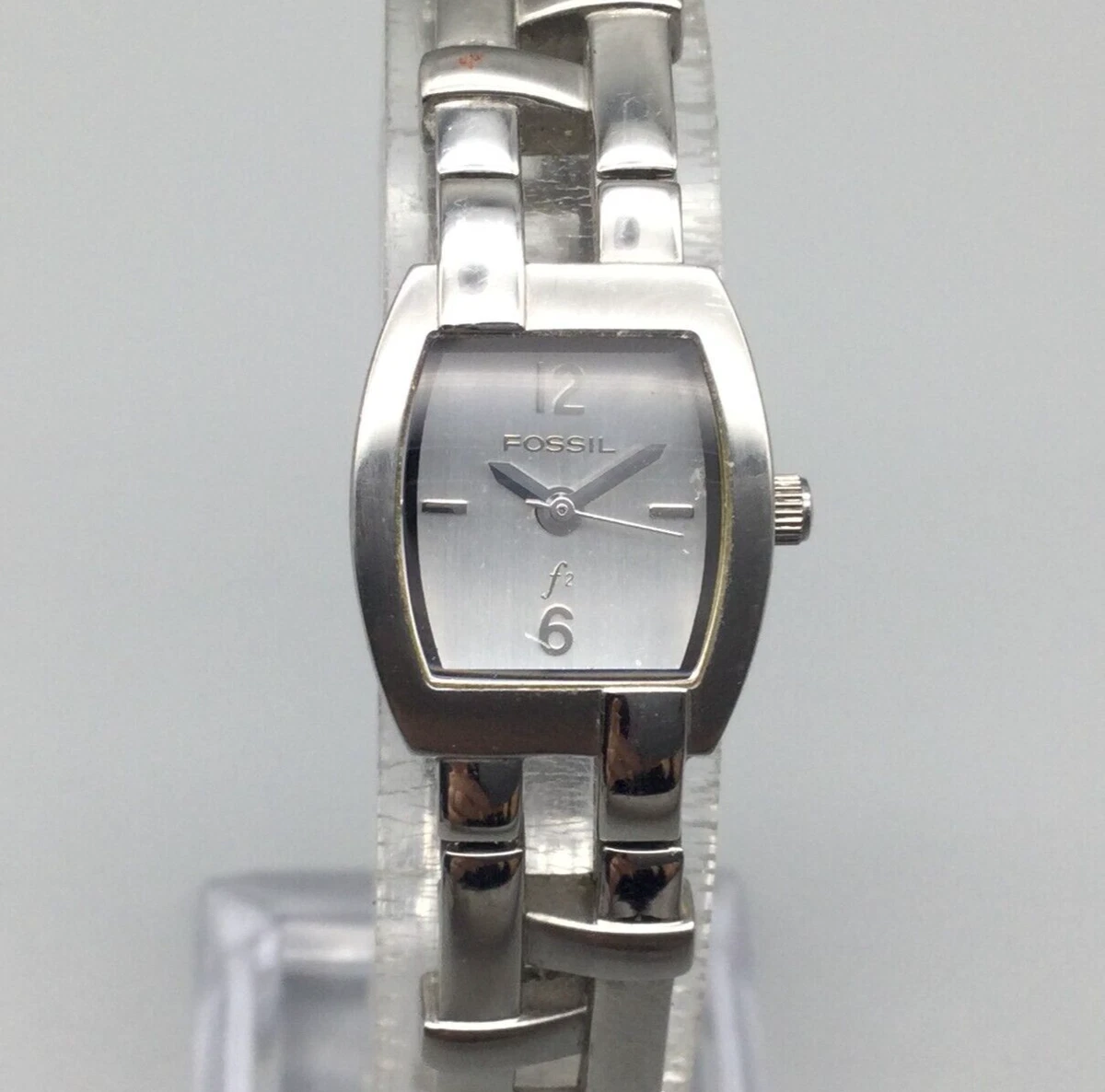 Fossil F2 Watch Women Silver Tone Rectangle Date Stainless 30M New Battery 6.25