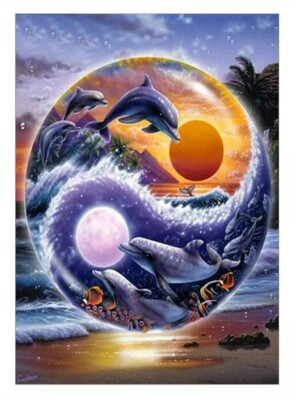 5D DIY Partial Round Drill Diamond Painting Dolphin Ying Yan Balance WallArt Kit