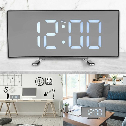 Digital Alarm Clock LED Mirror Display Temperature Snooze Bedroom Table USB - Picture 2 of 7