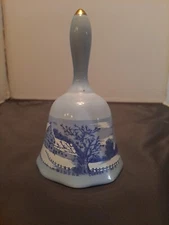 Vintage Currier and Ives Blue Porcelain Bell The Old Homestead in Winter