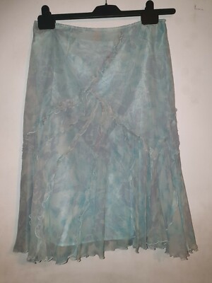 Ladies' Debbie Shuchat Green Mix Silk Frill Below Knee Skirt Size 8
