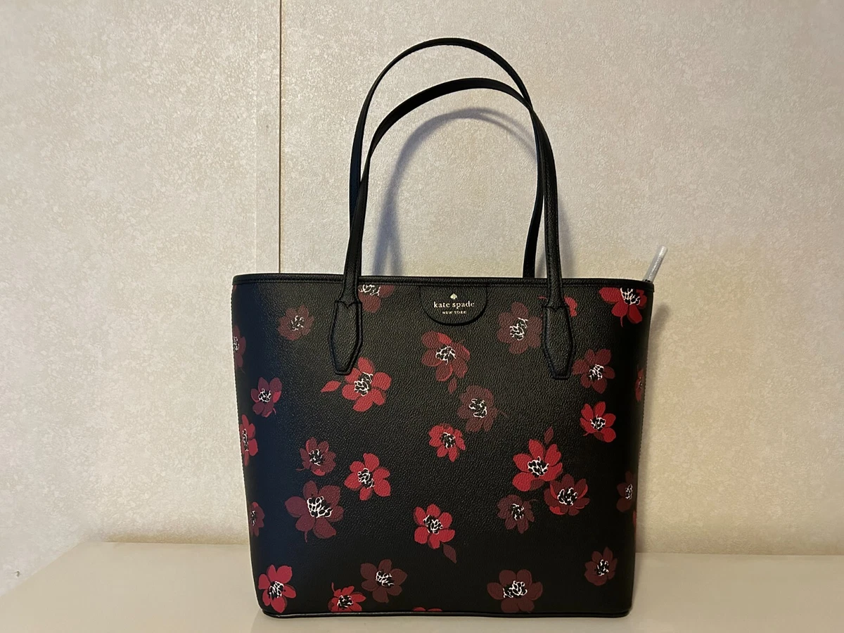 NWT KATE SPADE New York Black w Red Flowers DANCING BLOOMS Handbag