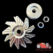 Chevy Gm Alternator Chrome Fan Pulley Set V-belt Sbc Bbc 327 350 400 454