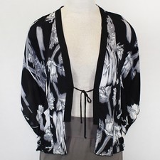 Pink Wheels Floral Dreams Blackwhite Pocket Open Cardigan Blouse Small