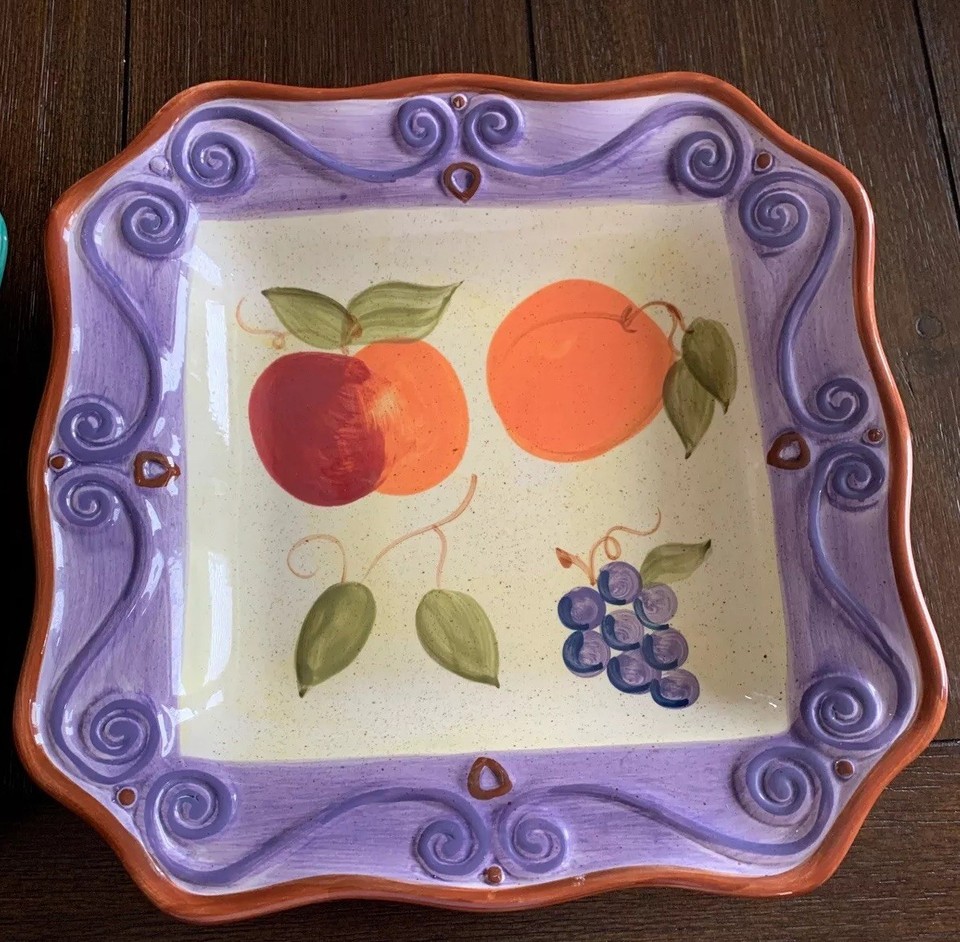Tabletops Unlimited Medici 2 Square Bowl Plates Fruits 92521 Scrolls 10