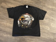 VTG Native American Eagle Men's T-Shirt XL Short Sleeve Graphic Print Black