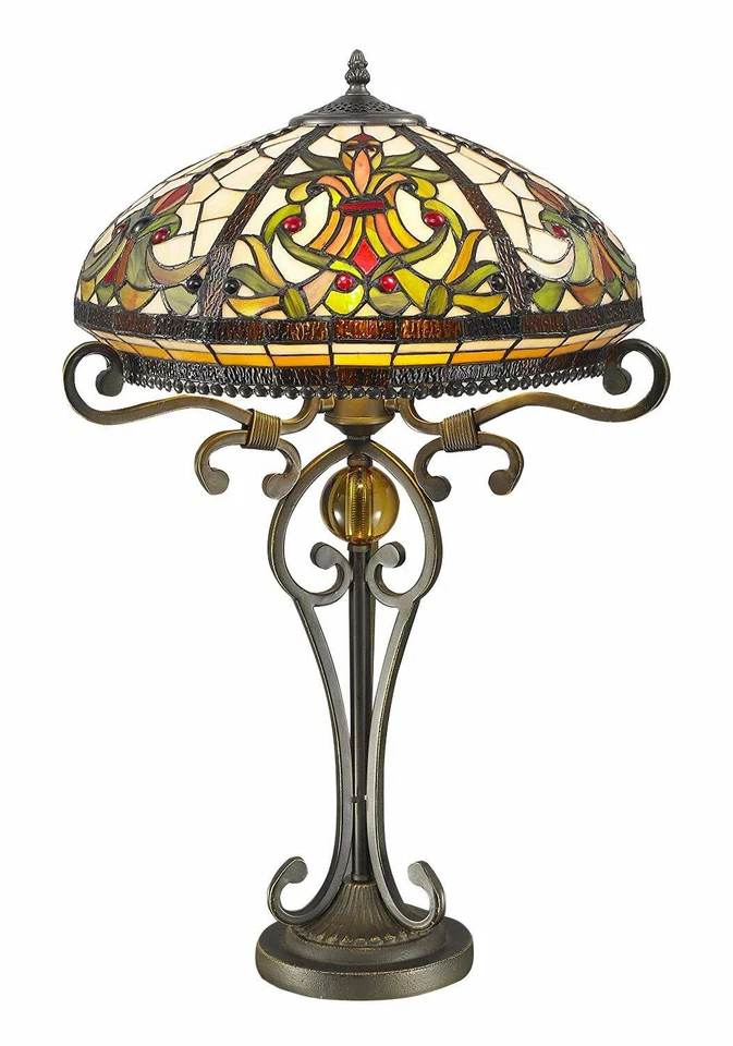 Real Stained Glass Handcrafted Large Tiffany Style Table Lamp 16" Wide - Image 3 of 4