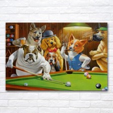 Dogs Playing Pool Billiards Canvas Wall Art Painting Home Decor Posters Prints