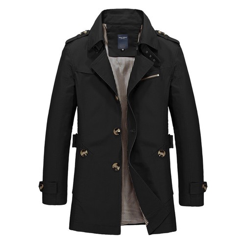 Men Trench Coat Long Jacket Autumn Winter Outwear Warm Tops Overcoat Fashion - Picture 4 of 29
