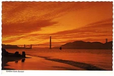 1970s SAN FRANCISCO GOLDEN GATE BRIDGE w/ORANGE GLOW SUNSET~UNUSED MINT POSTCARD