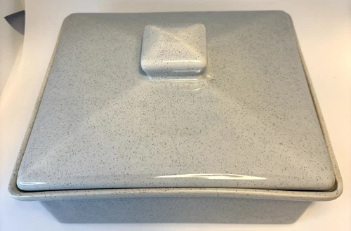 Rare Vintage BAUER Gray Speckled Brusche Square Covered Casserole #820 9" x 8"