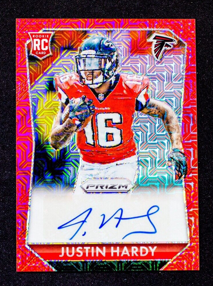 Justin Hardy Panini Prizm Rookie Signatures #RSJH Mojo Red
