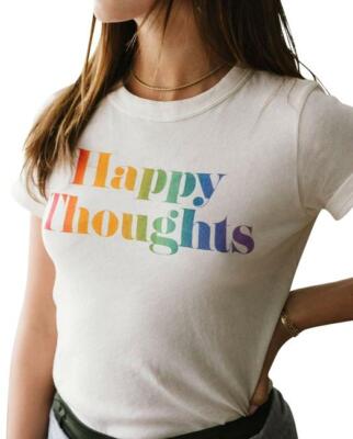 NEW Chaser Happy Thoughts T Shirt Rainbow Graphics Cream Off White Shirt