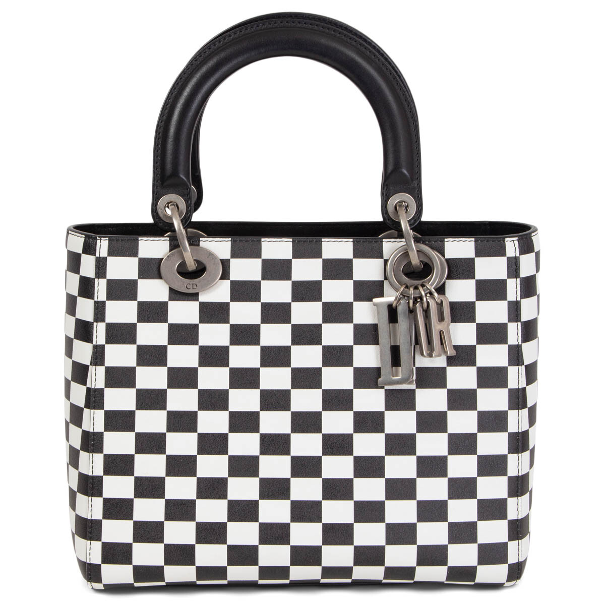 65241 auth CHRISTIAN DIOR black & white leather 2018 CHECK LADY