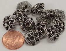 12 Silver Tone Pierced Electroplated Plastic Shank Buttons 9/16" 14MM # 6309