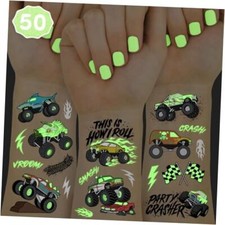 Glow In The Dark Monster Truck Temporary Tattoos - 50 Foil Styles Truck