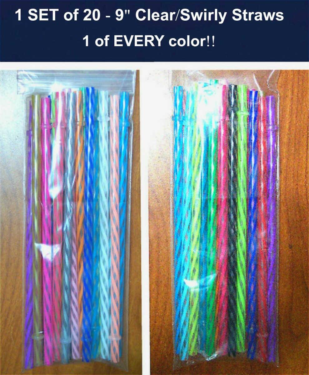 Swirly Striped Straws - BPA Free Plastic, Reusable, 9/32" Diameter In 7", 9", 11" Lengths