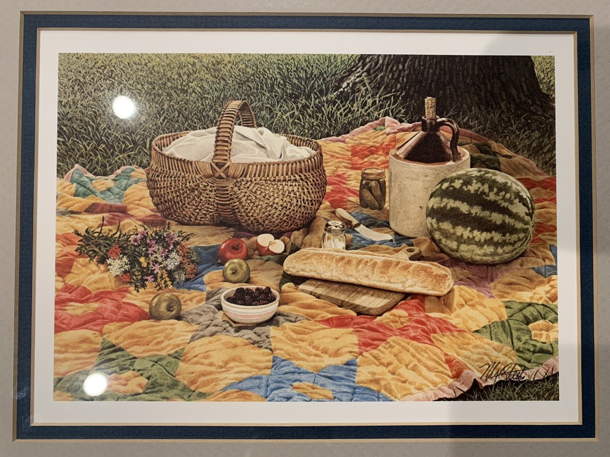 Hand Signed Framed Art Print by Mel Steele Double Matted Picnic