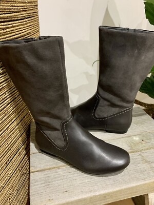 Clarks grau Echtleder & Wildleder flach halbhoch Knie Komfort Stiefel UK 3,5 D 36