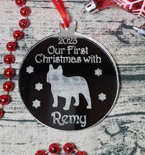 Personalised Dogs First Christmas Bauble Puppy Ornament Decoration Tree Silver