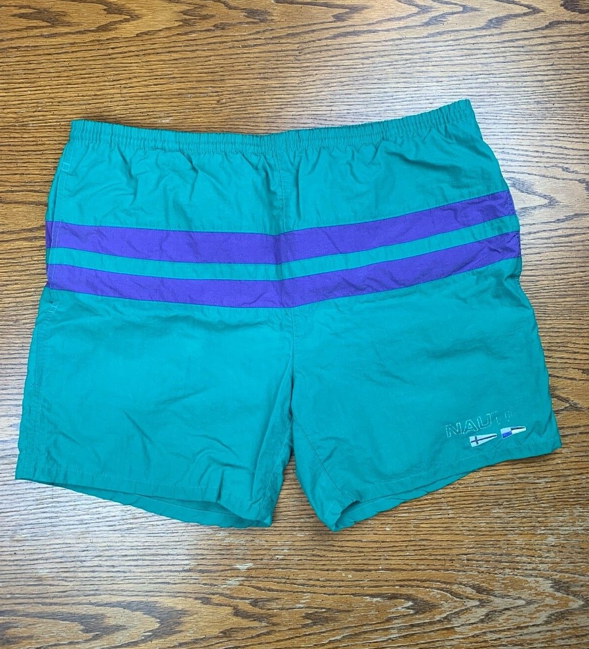 Vintage 90s Nautica Green Purple Swimsuit Board S… - image 2