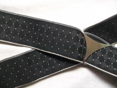 Braces Suspenders Mens Vintage Retro 1980s 1990s Black Grey Checked Design - Picture 8 of 8