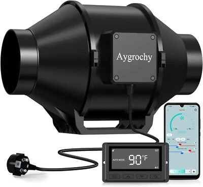 Aygrochy WiFi APP Rohrventilator 100mm, 3000 RPM Abluftventilator für Grow Zelt