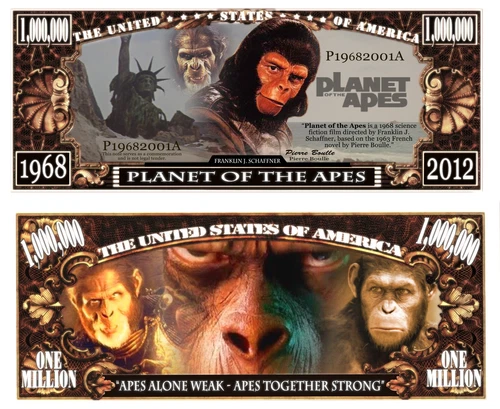 The Planet of Apes - Banknote Collection " 1 Million Dollar US! Pierre Boulle Sf