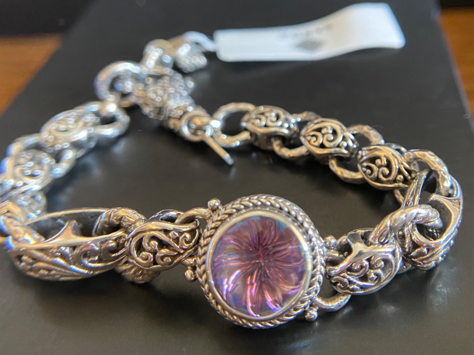 Sarda,Bali Handcrafted,Top Quality Sterling & Quartz Link Bracelet-Lobster Close