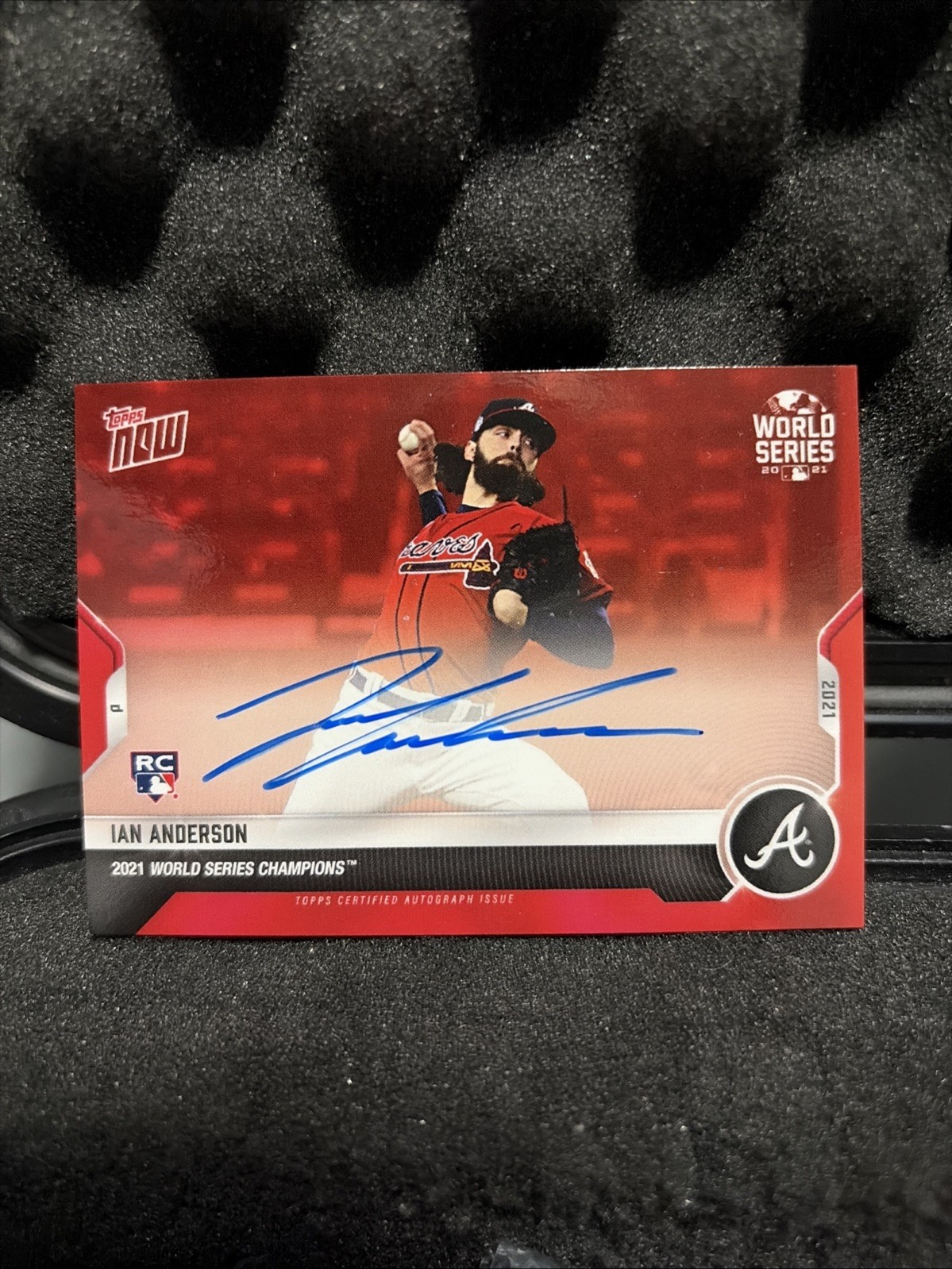 2021 Topps Now IAN ANDERSON BRAVES WORLD SERIES AUTO RED /5 ERROR ON CARD ICONIC