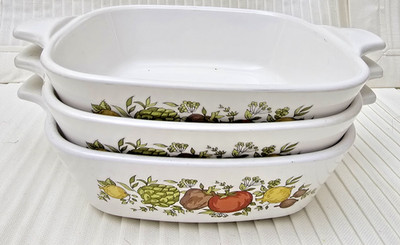 Vintage CorningWare P-41-B Casserole Dish Set Lot of 3 French White Vegetables